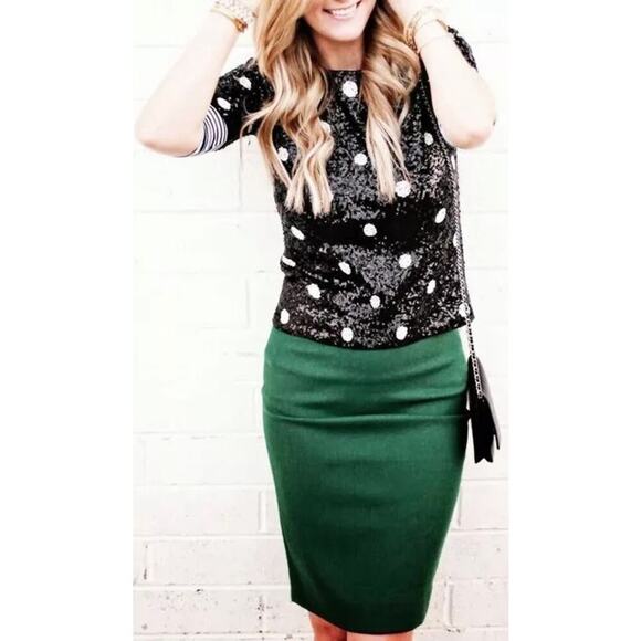 J. Crew Women's Sequin Short Sleeve Top Black White Polka Dots Blogger Favorite - Picture 3 of 11